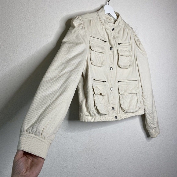 GAP Fleece Lined Bomber Utility Cream Jacket M - Picture 4 of 12